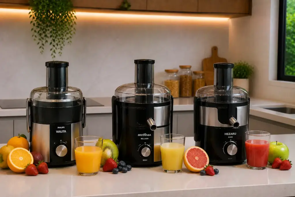 Centrífugas de frutas Philips Walita, Britânia e Hezaru com suco natural e frutas
