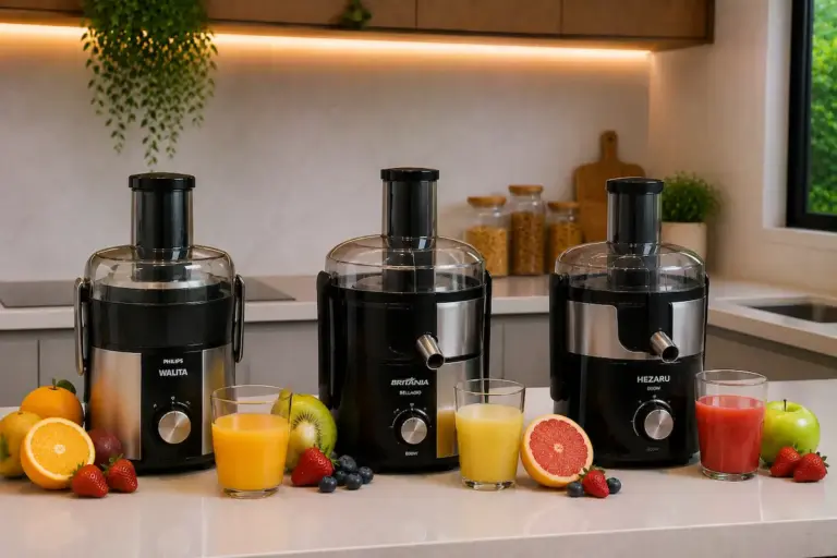 Home Centrífugas de frutas Philips Walita, Britânia e Hezaru com suco natural e frutas